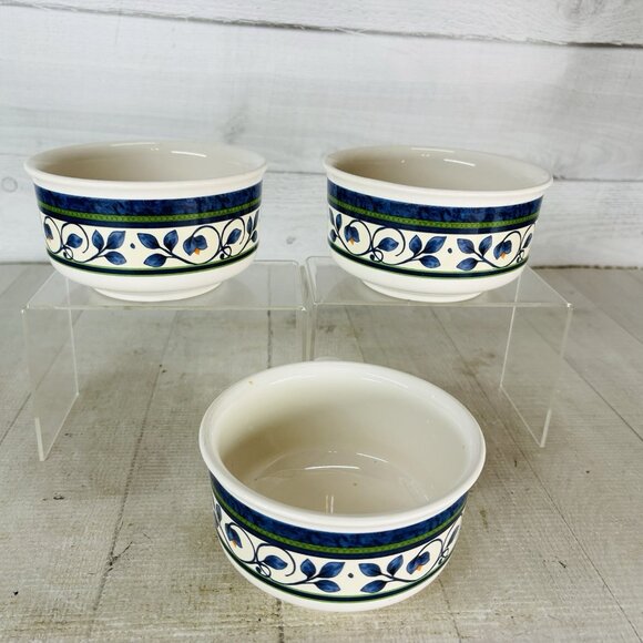 Pfaltzgraff ORLEANS #280 USA Blue Green Vines Yellow Stoneware Soup Mugs Set 3 - Picture 4 of 16